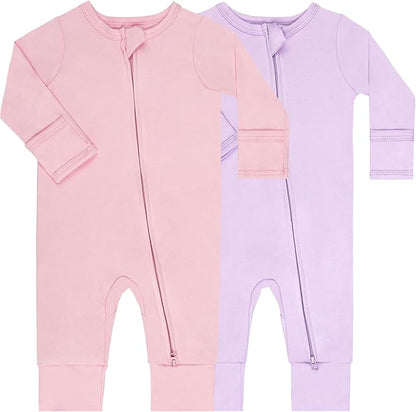 GUISBY Cotton Sleepers Footless Pajamas with Zipper and Mittens Long Sleeve Rompers for Baby