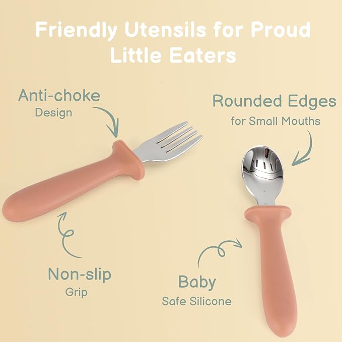 Toddler Spoons and Forks Set, 6 Pack Kids Silverware with Silicone Handle, BPA Free, 18/8 Stainless Steel Children Safe Toddler Utensils, Dishwasher Safe