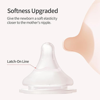 Pigeon Silicone Nipple (L) with Latch-On Line, Natural Feel, 6+ Months, 4 Counts