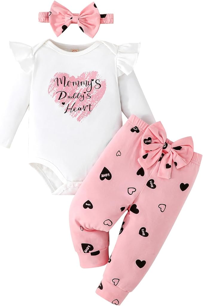 GDTOGRT Newborn Baby Girl Clothes Outfit Set Sweet Ruffle Romper, Pants and Headband 0 3 6 9 12 18 Months Infant Clothing