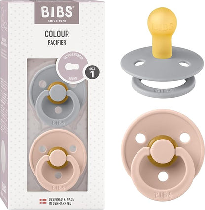 Bibs Colour Pacifier 2-Pack | BPA Free Soother, Round Nipple. Natural Rubber Latex,