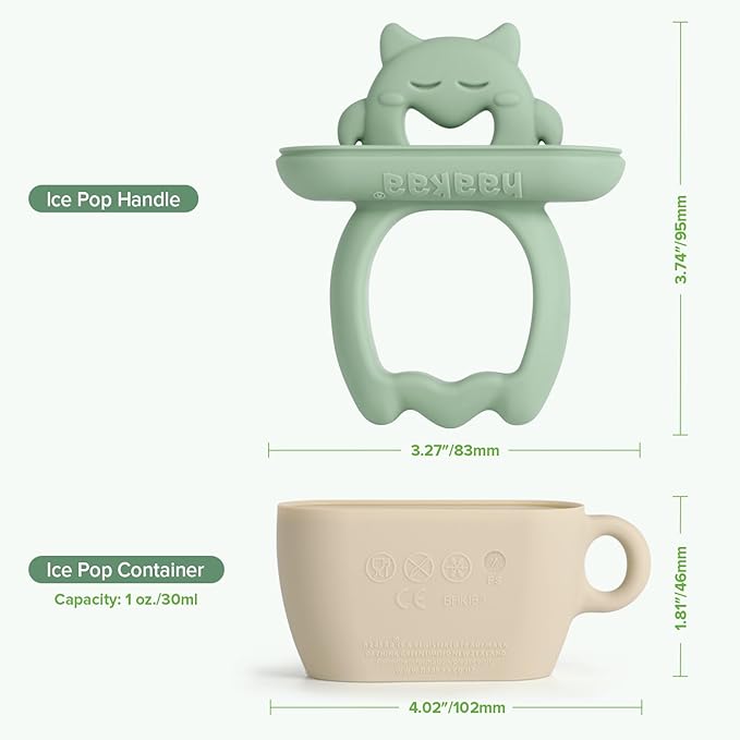 Haakaa Chilly Monster Breastmilk Popsicle Molds, Silicone Popsicle Molds for Baby Teething Relief, BPA Free Frozen Breast Milk Teether Popsicle Maker & Ice Pop Molds for Infant 6m+ (Blush + Pea Green）