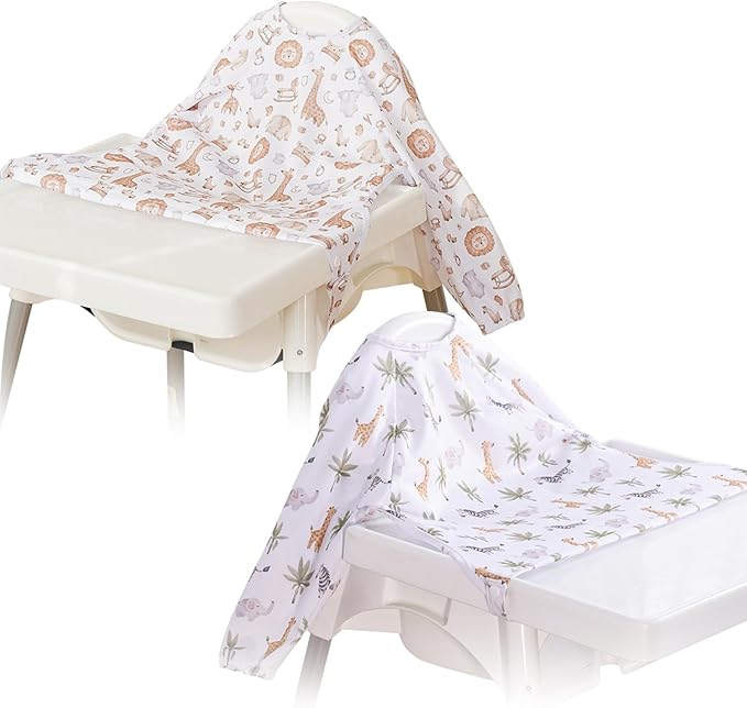 Long Sleeve Baby Bib - Mess-Proof Feeding Bibs for Babies - Adjustable, Waterproof, and Highchair/Table Attachment