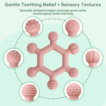 3 Pack Baby Teething Toys, BPA-Free Silicone Baby Teether Toys Teething Relief, Chew Toy for Babies 6-24 Months (Green & Blue & Pale Pink)