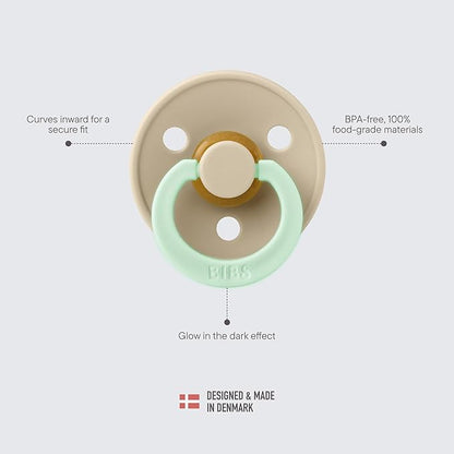 Bibs Colour Pacifier 2-Pack | BPA Free Soother, Round Nipple. Natural Rubber Latex,