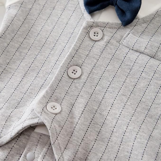 HUAANIUE Newborn Baby Boys Gentleman Romper One Piece Long Sleeve Bowtie Outfit Formal Wear Tuxedo Suit