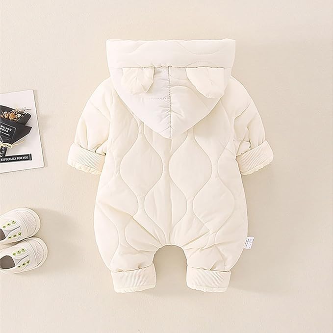Infant Baby Padded Quilted Jumpsuit Cute Ears Hooded Puffer Jacket Coats Newborn Zip up Onesie Romper Winter Snowsuit