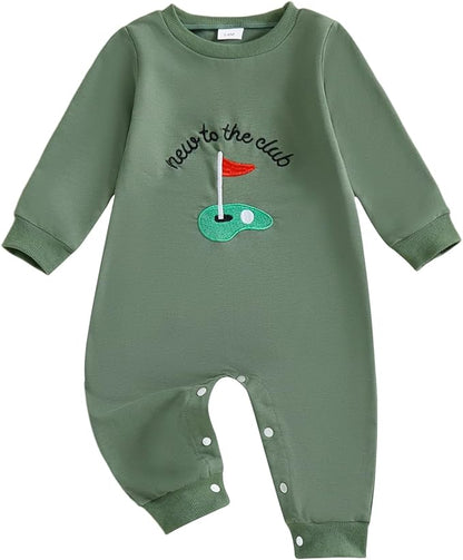 Newborn Baby Boy Fall Outfit Romper Golf Court Embroidery Long Sleeve Onesie Jumpsuit Bodysuit Cute Infant Clothes