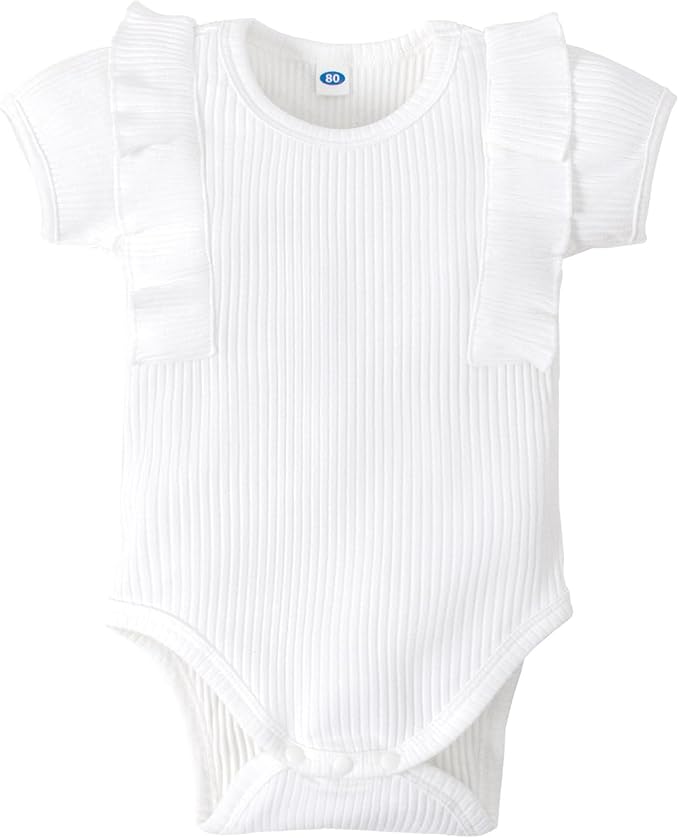 0-24M Infant Ribbed Romper Baby Girls Knit Ruffle Bodysuit Toddler Girl Solid Color Jumpsuit Holiday Shirt Tpos