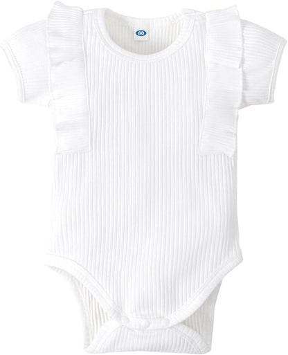 0-24M Infant Ribbed Romper Baby Girls Knit Ruffle Bodysuit Toddler Girl Solid Color Jumpsuit Holiday Shirt Tpos