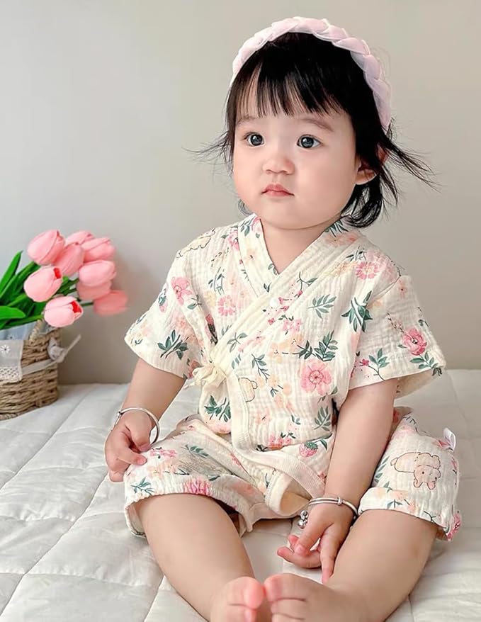 BINIDUCKLING Baby Kimono Robes Cotton Muslin Romper Clothes Newborn - 24 Months