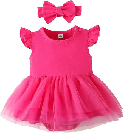 Magic Park 0-18M Infant Bodysuit Tutu Dress Baby Girl Romper Dress Toddler Solid Color Tulle Skirt Baptism Holidays Outfits