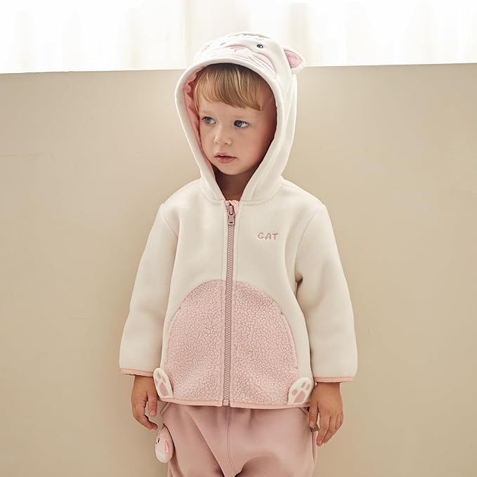 DAVE&BELLA Toddler Fleece Jacket, Baby Boys Girls Animal-shaped Hooded Zipper Long Sleeve Warm Spring Autumn Outerwear Coat