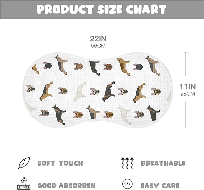 vvfelixl Muslin Burp Cloths Cute German Shepherd Dog Baby Washcloths for Baby Girl Boys 2 Pack