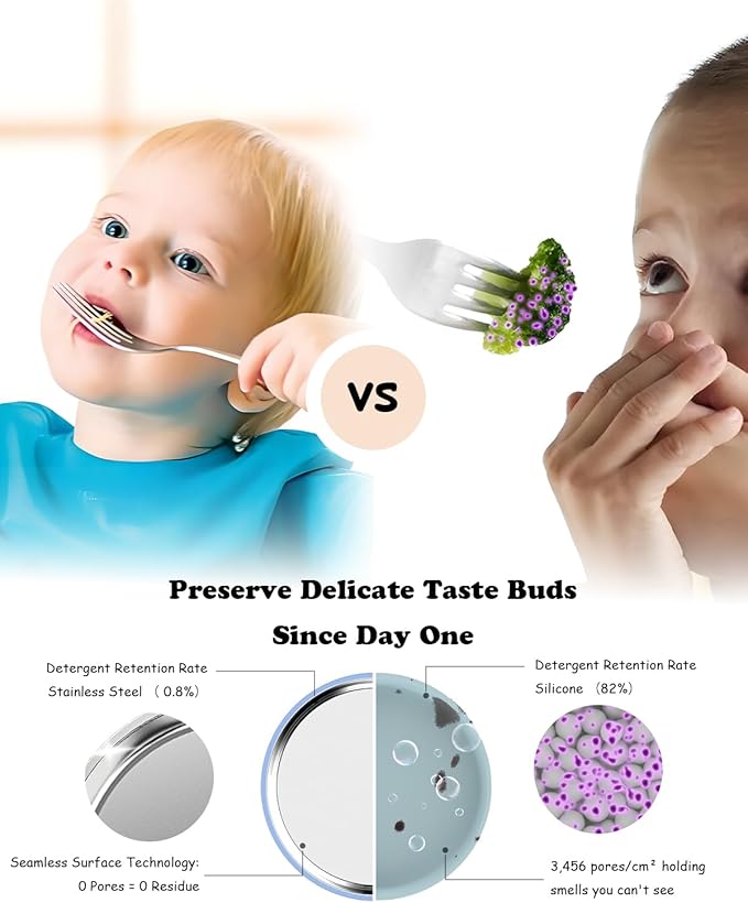 8" Stainless Steel Baby Suction Plate, Toddler Plates with Removable Silicone Sleeves, Non Toxic Unbreakable Led Weaning Supplies Kids Snack Dishes Set of 4, Sage Blue Gray Blush