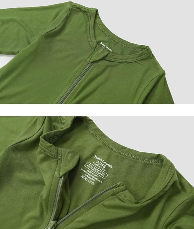 Teach Leanbh Baby Boys Girls 2 Pack Bamboo Viscose Pajamas with Mitten Cuffs 2 Way Zipper Long Sleeve Romper Sleep and Play