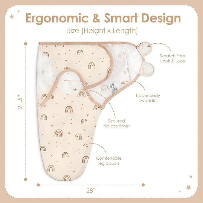 Baby Swaddle Blanket, 0-3 Months, Cotton Arm-in Sleep Sack, Wearable Blankets Wrap for Newborn Infant