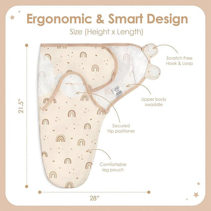 Baby Swaddle Blanket, 0-3 Months, Cotton Arm-in Sleep Sack, Wearable Blankets Wrap for Newborn Infant