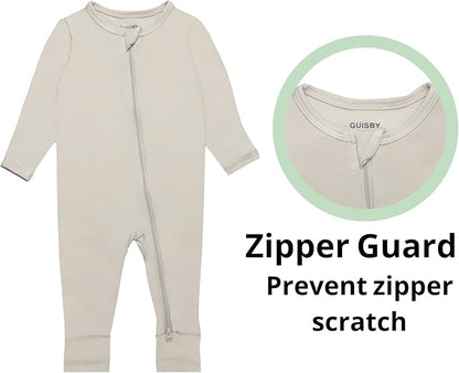 GUISBY Baby Footless Rompers, Rayon Pajamas 2 Way Zipper with Long Sleeve Sleeper