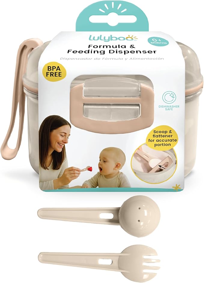 Lulyboo Baby Formula Milk Powder Container - Travel-Friendly, Airtight Storage with Scoop & Spork, Compact BPA-Free, Easy-to-Clean Portable Baby Feeding Accessories (Clay)