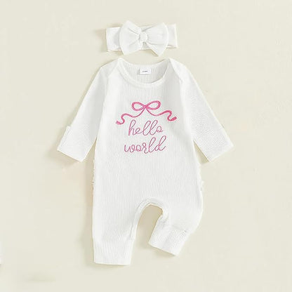 Newborn Baby Girl Clothes Long Sleeve Crew Neck Letter Embroidery One Piece Romper Jumpsuit Infant Fall Winter Outfit