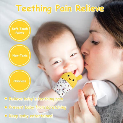2Pack Silicone Teething Mitt, Rabbit Baby Teething Toy for 0-6 6-12 Months, Food Grade Silicone Infant Teething Mitten, BPA-Free Baby Chew Toys for Pain Relief, Sucking Needs
