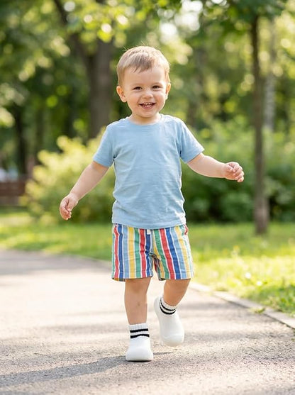 Baby Sock Shoes Toddler Walking Slippers Non-Slip Breathable Stripes Shoes with Soft Rubber Sole for Infant Boys Girls Slip On Sneakers