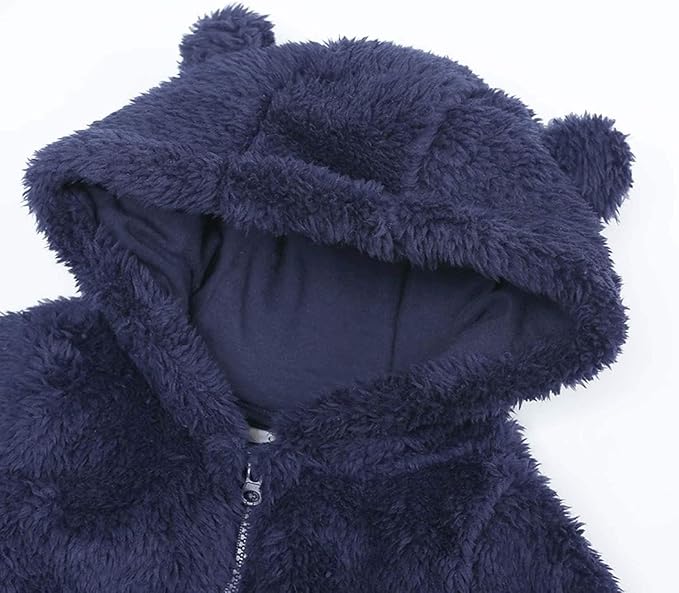 CAHL&FAUO Newborn Snowsuit Baby Cartoon Bear Onesie Warm Fleece Hooded Romper Jumpsuit