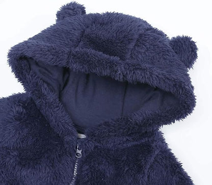 CAHL&FAUO Newborn Snowsuit Baby Cartoon Bear Onesie Warm Fleece Hooded Romper Jumpsuit