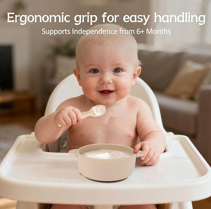 Baby Spoons Self Feeding 6+ Months Set, 6 Pack First Stage Baby Led Weaning Supplies, BPA Free, Toddler Utensils for Soft Tip Silicone Feeding Spoon, Boil and Dishwasher Safe