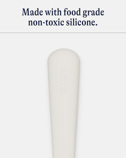 Lalo Utensils - Toddler Fork and Spoon Set - Stainless Steel and Silicone Ergonomic Toddler Utensils - Children Safe Flatware Set - 2 Pieces - Oatmeal