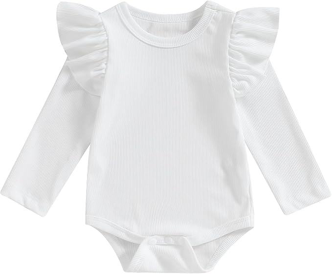 Newborn Infant Baby Girl Solid Ruffle Romper Bodysuit Jumpsuit Casual Clothes One Piece Outfit