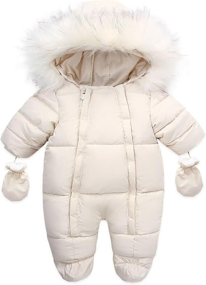 Baby Girl Boy Snowsuit Cute Down Jacket Hooded Romper Light Puffer Padded Jumpsuit Infant Winter Outwear