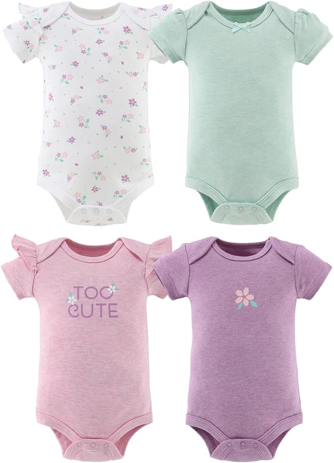 The Peanutshell Baby Girl Short Sleeve Bodysuits - 100% Cotton Soft Infant Girls' Outfits, 0-24 Months - Cherry Blossom