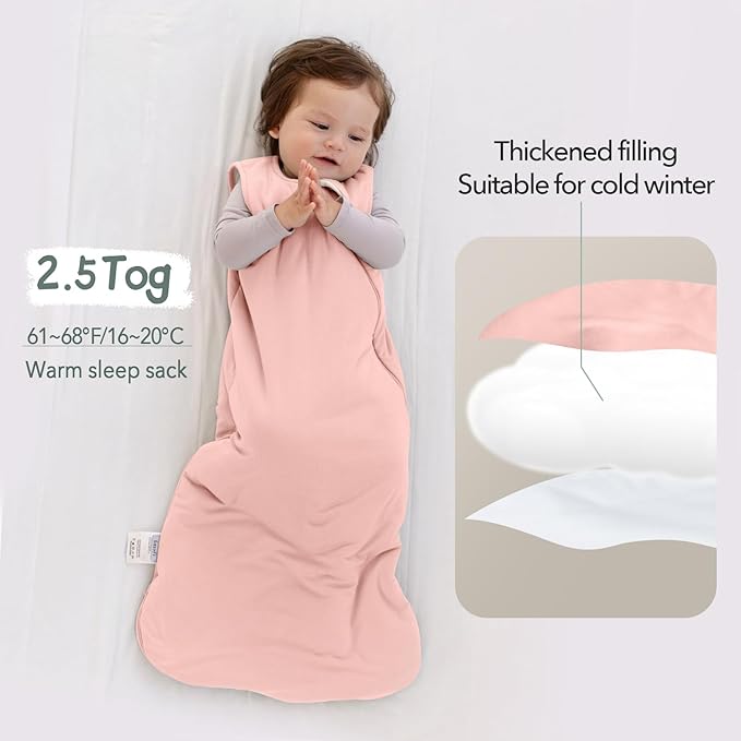 Rayon Made from Bamboo Sleep Sack 6-12 Months 2.5 Tog Winter Supersoft Toddler Sleep Sack for Unisex Girl Boy Thick Warm Baby Sleeping Bag 2-Way Zipper Baby Wearable Blanket