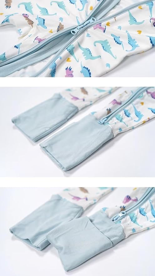 Teach Leanbh Unisex Baby 2 Pack Bamboo Viscose Pajamas with Mittens and Feet Cuffs 2 Way Zipper Long Sleeve Romper