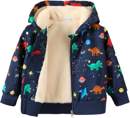 Baby Boys Fleece Jacket Cartoon Dinosaur Hooded Outerwear Toddler Fall Winter Warm Clothes