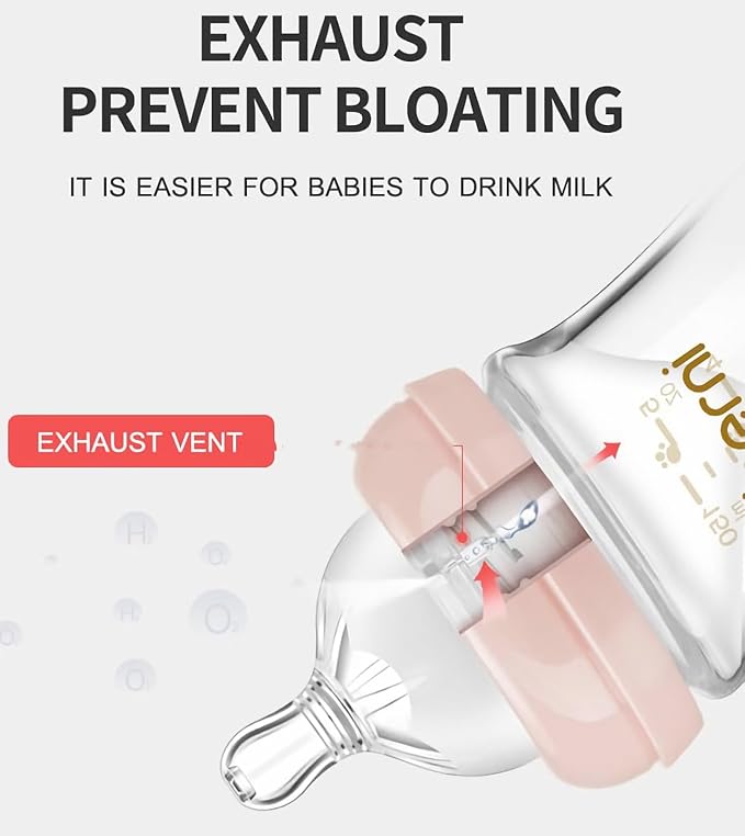 Glass Baby Bottles,Anti Colic Breastfeeding Bottle with Natural Response Nipple Size S,Wide Neck Slow Flow Baby Bottle for Baby,Newborn,Preemie 0-3 0-6 Month,BPA Free (Pink, 1 Pack, 5 Ounce)