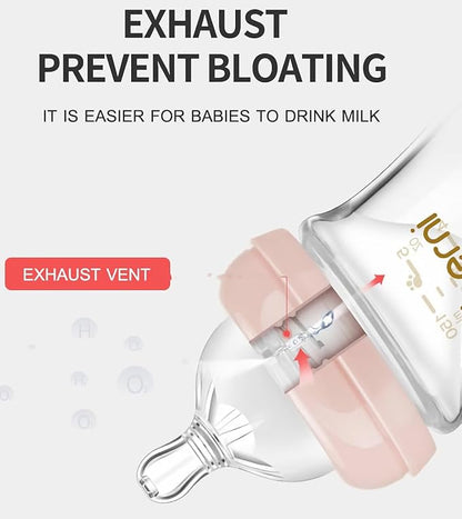 Glass Baby Bottles,Anti Colic Breastfeeding Bottle with Natural Response Nipple Size S,Wide Neck Slow Flow Baby Bottle for Baby,Newborn,Preemie 0-3 0-6 Month,BPA Free (Pink, 1 Pack, 5 Ounce)