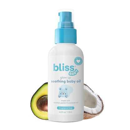 Bliss Baby Oil, All Natural, Premium & Unscented, Vegan - Made with Organic Avocado Oil, Coconut Oil, Dermatologist Tested, Soothing & Hydrating Baby Massage Oil, Travel Size 4 fl. Oz.