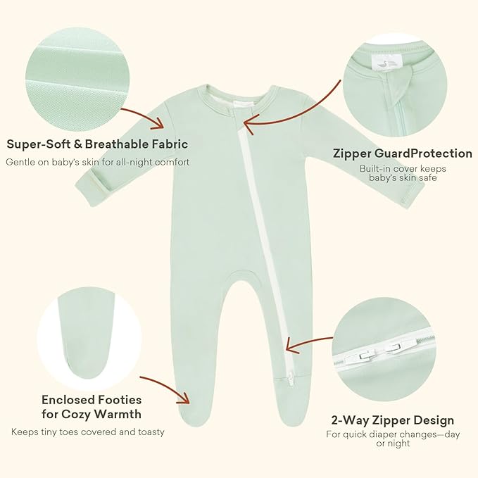 Baby Zipper Footies Pajamas, One-Piece Zip Front Jumpsuit for Boys Girls, Newborn to 24 Months