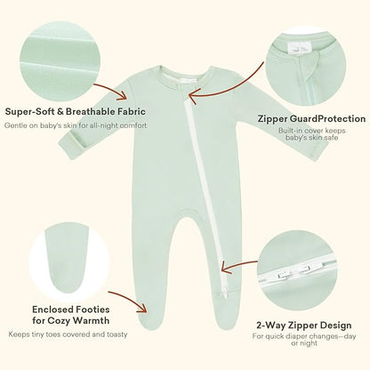 Baby Zipper Footies Pajamas, One-Piece Zip Front Jumpsuit for Boys Girls, Newborn to 24 Months