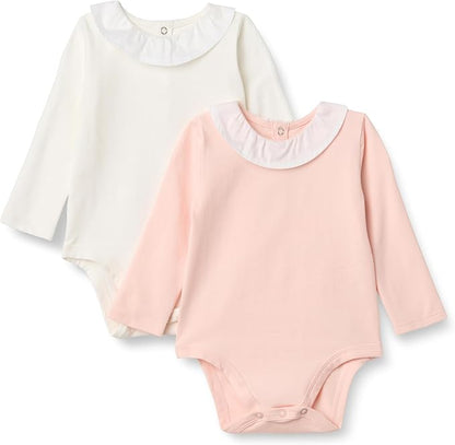 Amazon Essentials x Sofia Grainge Baby Girls' Long-Sleeve Ruffle Collar Bodysuit, Pack of 2