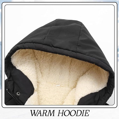 Winter Kids Boys Snow Coats Black Puffer Jacket Hooded Clothes Fleece-Lined Wear