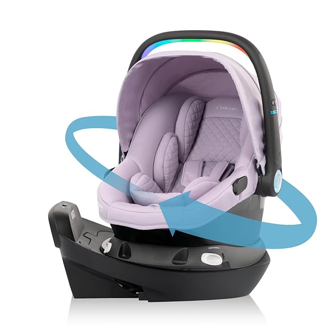 Evenflo Revolve180 LiteMax NXT Rotating Rear-Facing Lightweight Preemie and Infant Car Seat 3-30lbs. with SensorySoothe. Easy Install with Base (Agate Purple)