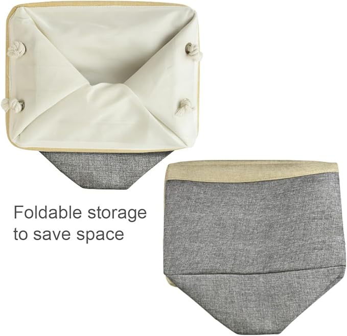 TheWarmHome Storage Basket for Organizing - Fabric Large Cubes 3 Pack 16x12x12 inch Baskets, Cube Storage Bin for Shelves Organizer Closet Cloth Gift Toy (Gold & Grey)