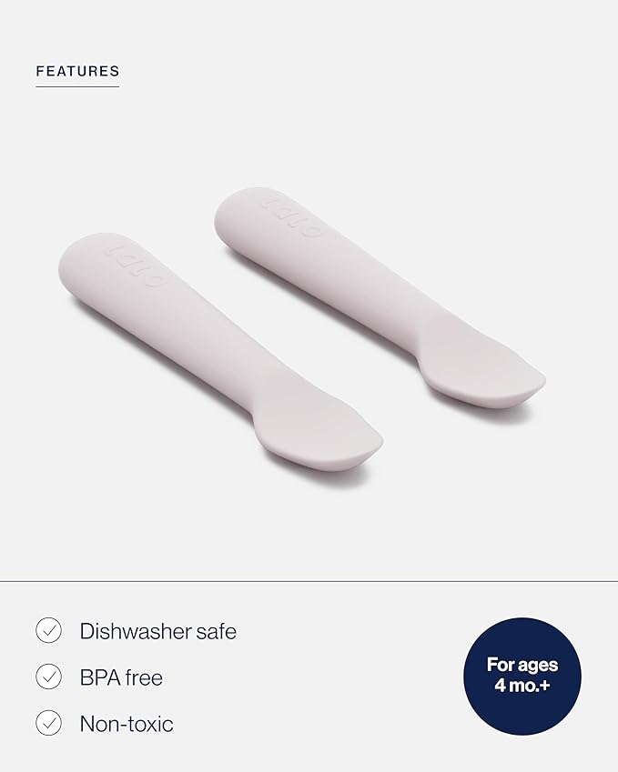 Lalo 2-Piece Baby Spoons Set - Lavender Silicone, Dishwasher Safe, Ages 4 Months+