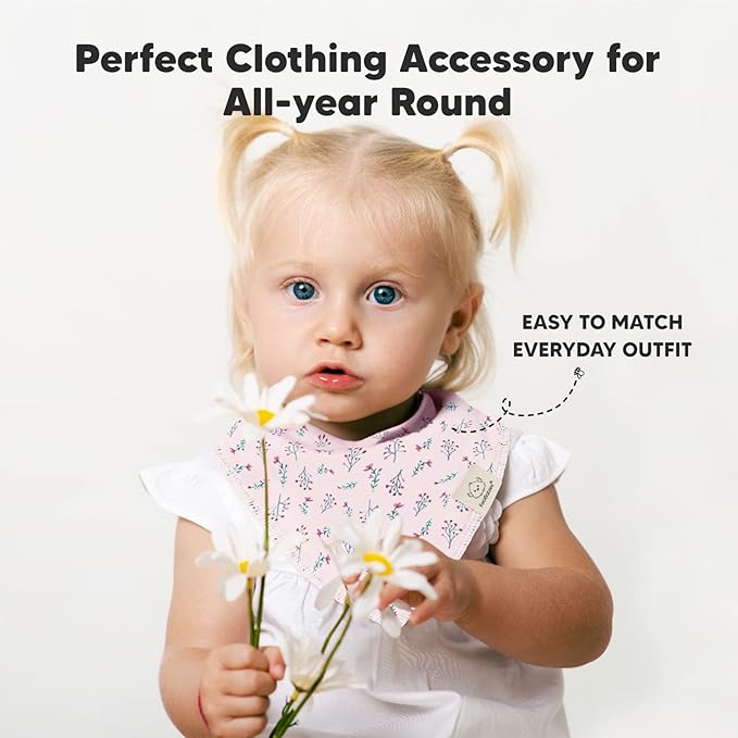 KeaBabies 10-Pack Organic Baby Bandana Bibs for Girls - Super Absorbent Triangle Baby Bibs for Drooling and Teething Infant, 100% Cotton Extra Soft for Newborn, Infant 0-36 Months (Tea Party)