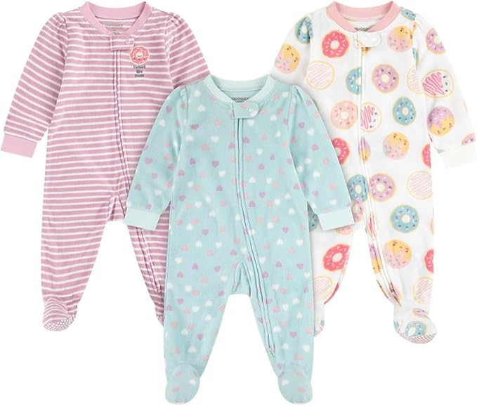 HUGGIES unisex-baby 3-pack Footed Fleece Coverall Pajamas