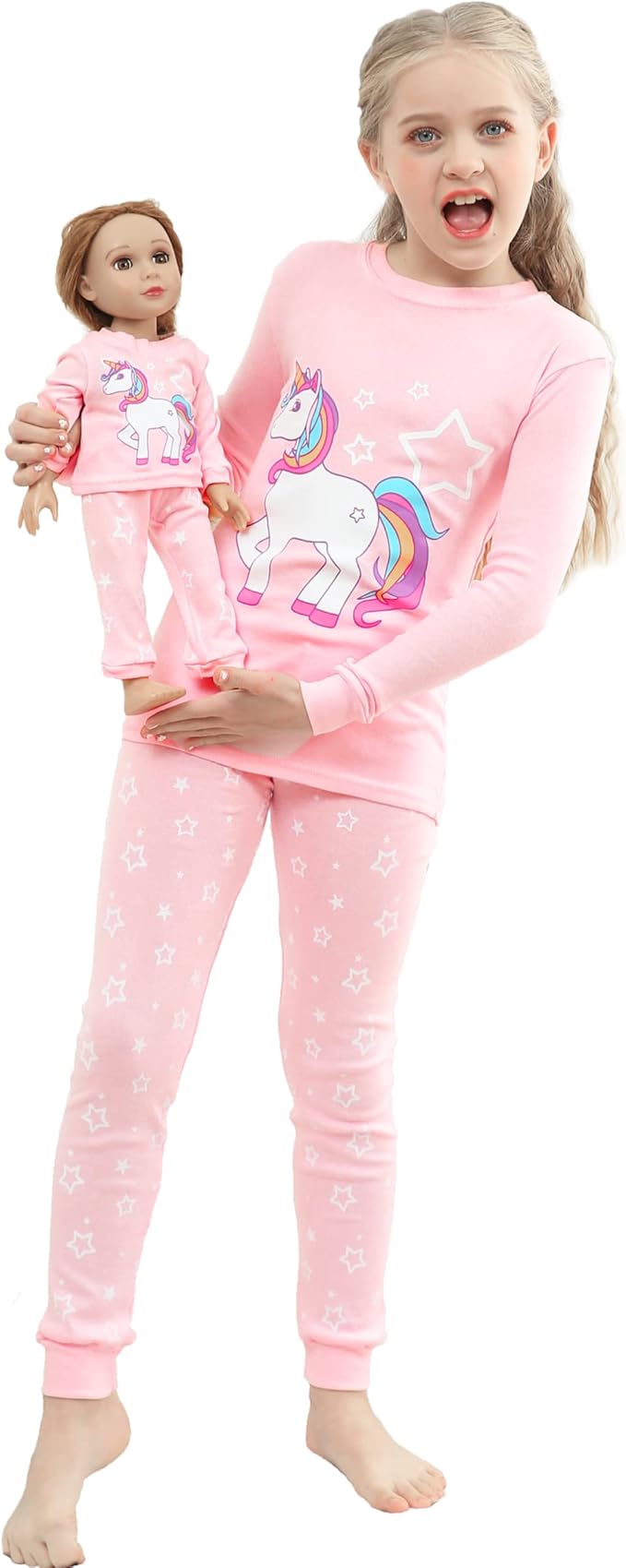 Babyroom Girls Matching Doll&Toddler 4 Piece Cotton Pajamas Toddler Christmas Sleepwear